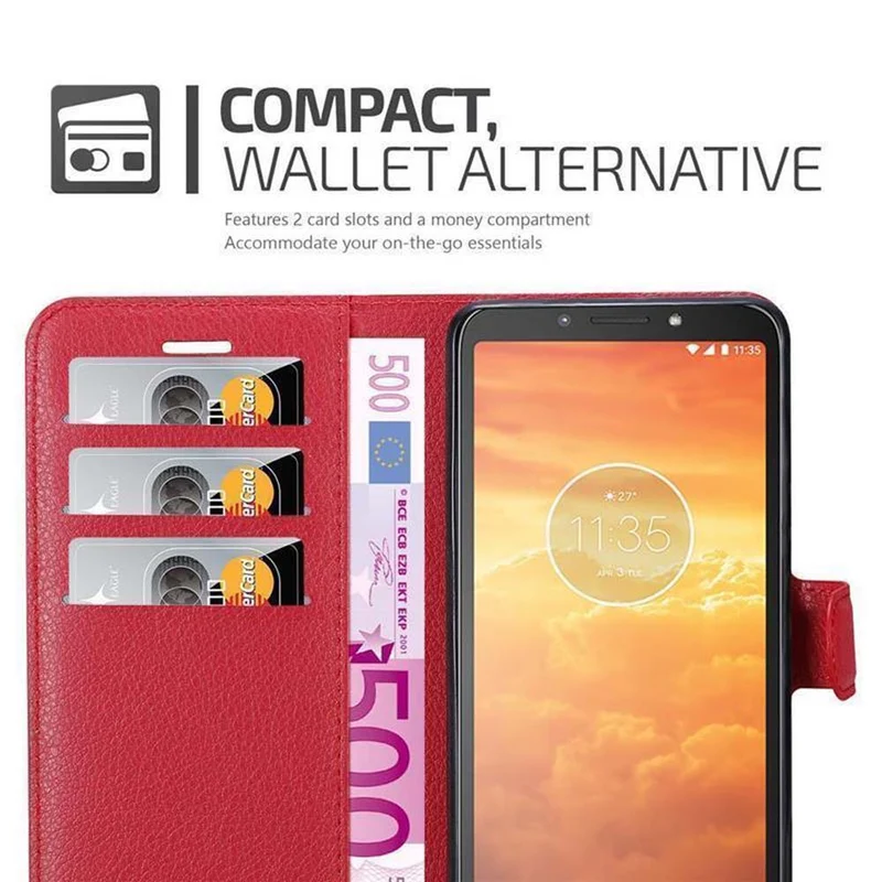 Cadorabo Hülle kompatibel mit Motorola MOTO E5 PLAY Schutzhülle mit Magnetverschluss, Standfunktion und Kartenfach