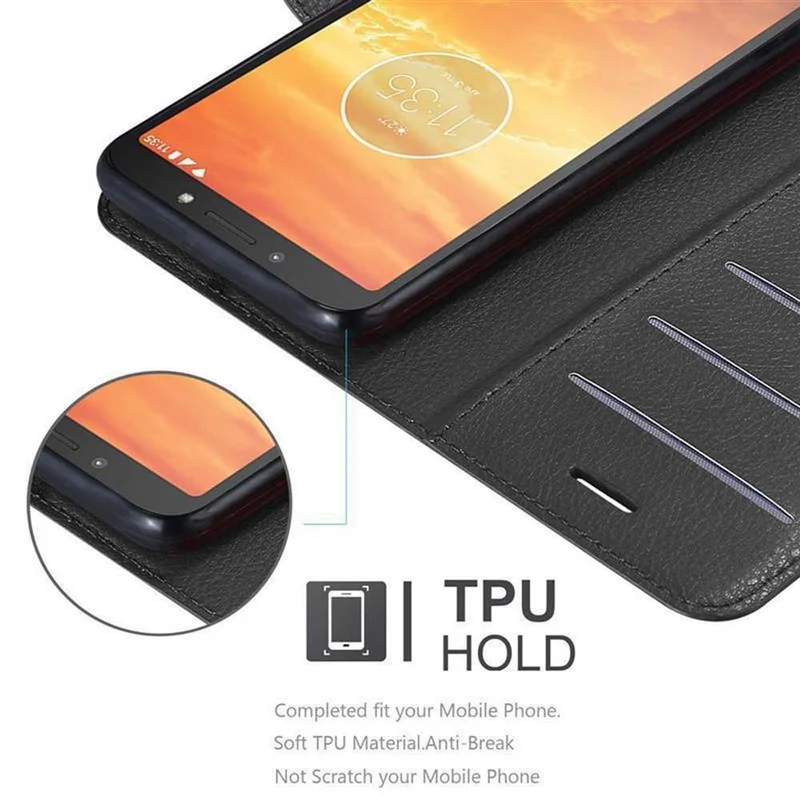 Cadorabo Hülle kompatibel mit Motorola MOTO E5 PLAY Schutzhülle mit Magnetverschluss, Standfunktion und Kartenfach
