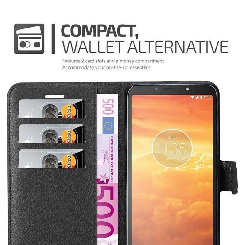 Cadorabo Hülle kompatibel mit Motorola MOTO E5 PLAY Schutzhülle mit Magnetverschluss, Standfunktion und Kartenfach
