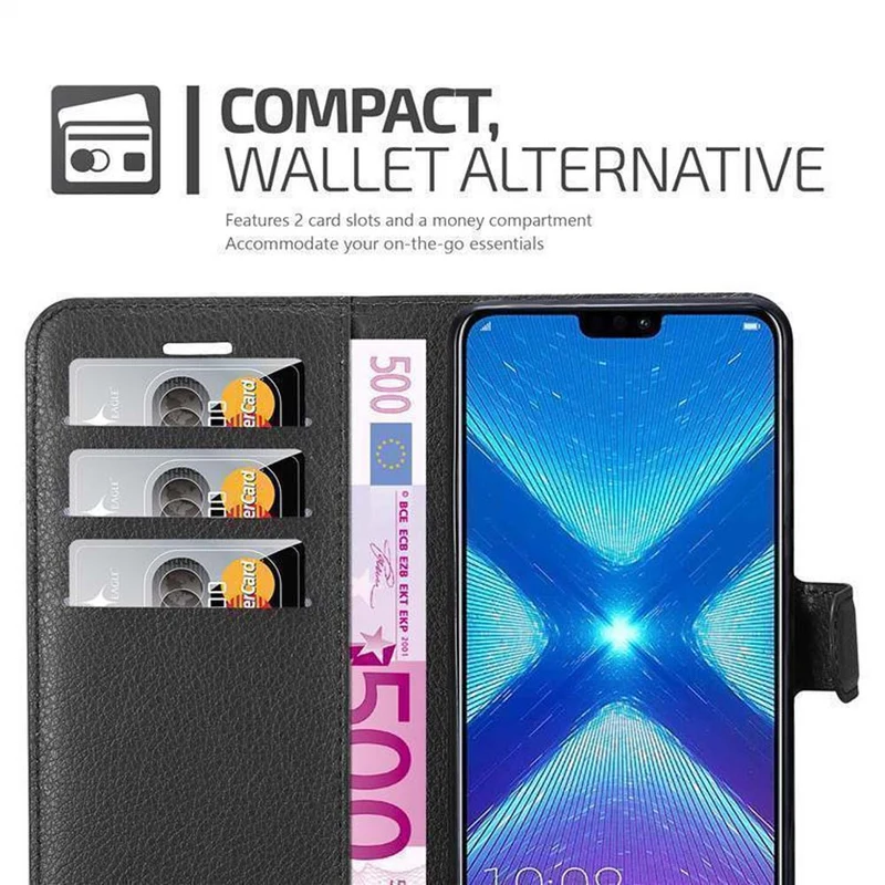 Cadorabo Hülle kompatibel mit Honor 8X Schutzhülle mit Magnetverschluss, Standfunktion und Kartenfach