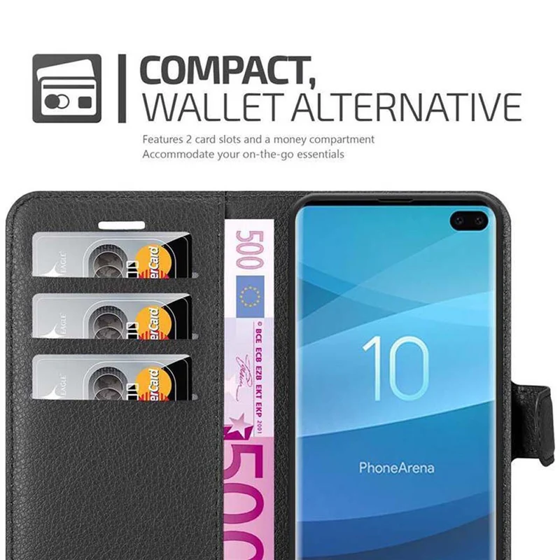 Cadorabo Hülle kompatibel mit Samsung Galaxy S10 PLUS Schutzhülle mit Magnetverschluss, Standfunktion und Kartenfach
