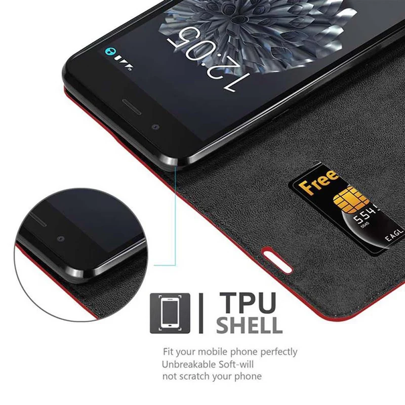 Cadorabo Hülle kompatibel mit BQ Aquaris X5 PLUS Schutzhülle mit Magnetverschluss, Standfunktion und Kartenfach
