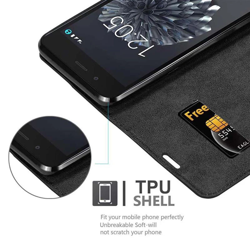 Cadorabo Hülle kompatibel mit BQ Aquaris X5 PLUS Schutzhülle mit Magnetverschluss, Standfunktion und Kartenfach