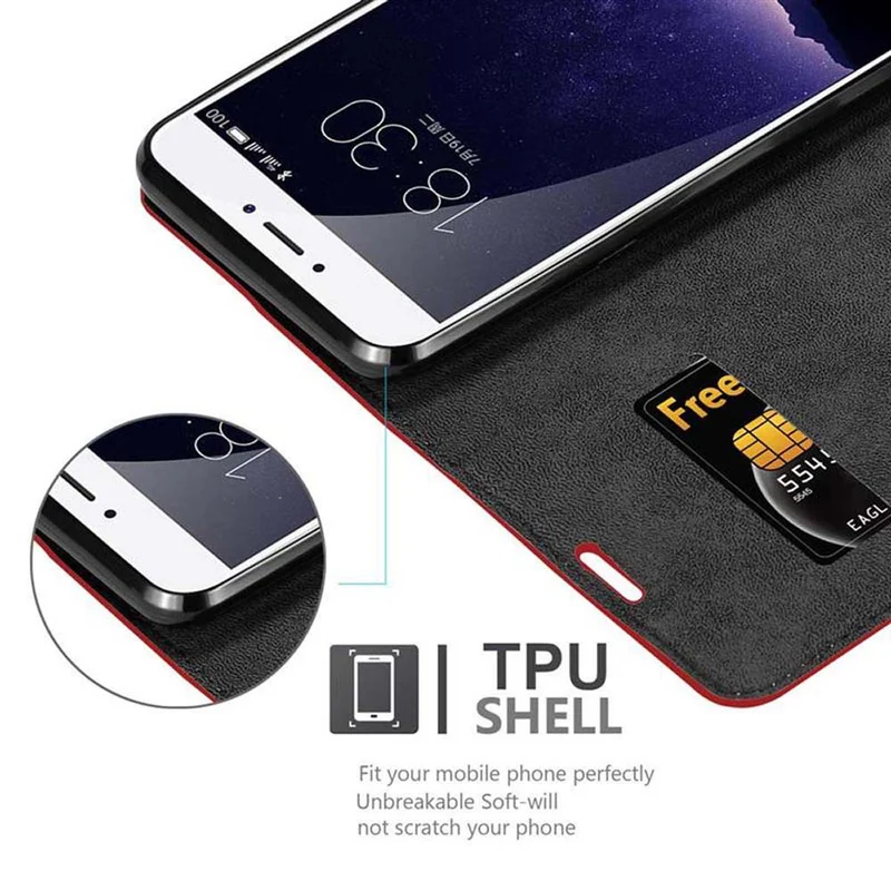 Cadorabo Hülle kompatibel mit MEIZU MX6 Schutzhülle mit Magnetverschluss, Standfunktion und Kartenfach