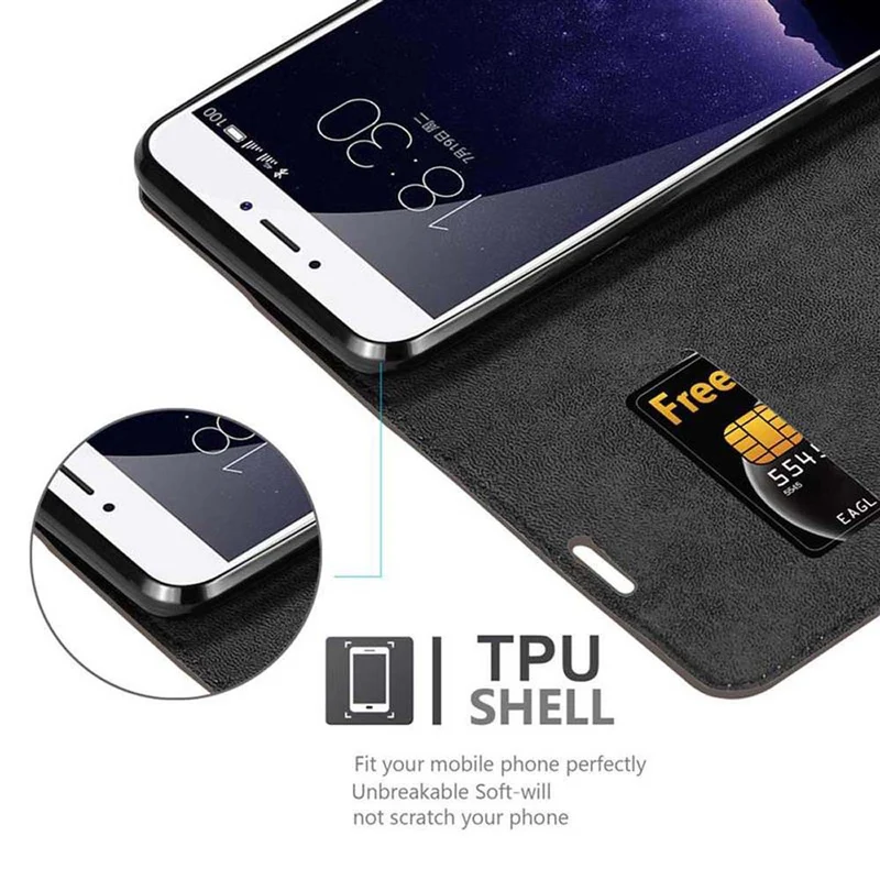 Cadorabo Hülle kompatibel mit MEIZU MX6 Schutzhülle mit Magnetverschluss, Standfunktion und Kartenfach