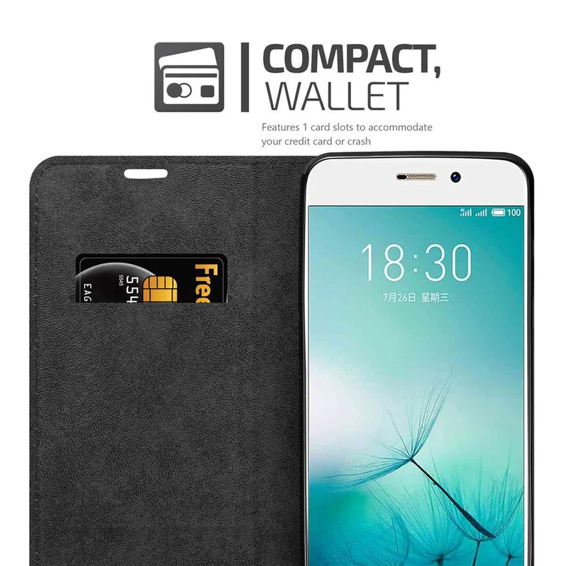 Cadorabo Hülle kompatibel mit MEIZU PRO 7 Schutzhülle mit Magnetverschluss, Standfunktion und Kartenfach