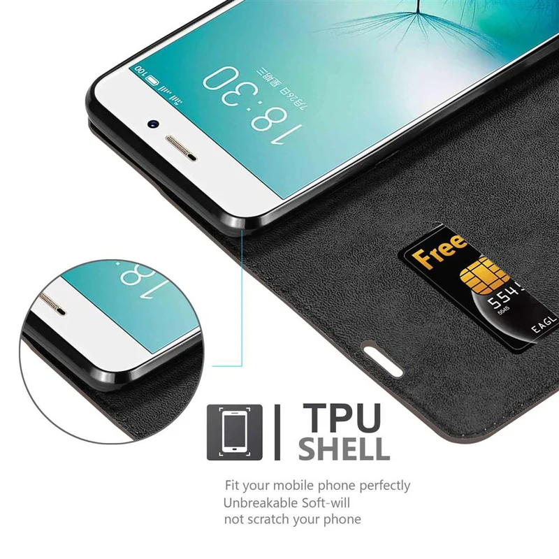 Cadorabo Hülle kompatibel mit MEIZU PRO 7 Schutzhülle mit Magnetverschluss, Standfunktion und Kartenfach