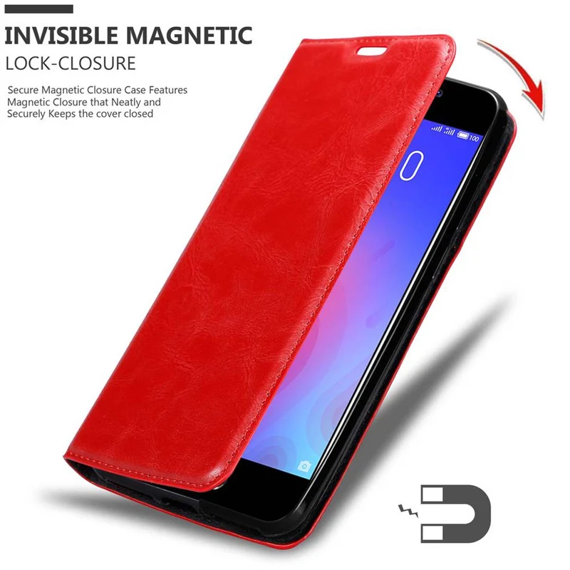 Cadorabo Hülle kompatibel mit MEIZU M6 Schutzhülle mit Magnetverschluss, Standfunktion und Kartenfach