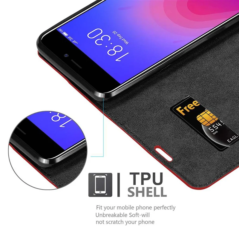 Cadorabo Hülle kompatibel mit MEIZU M6 Schutzhülle mit Magnetverschluss, Standfunktion und Kartenfach
