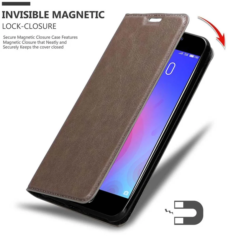 Cadorabo Hülle kompatibel mit MEIZU M6 Schutzhülle mit Magnetverschluss, Standfunktion und Kartenfach
