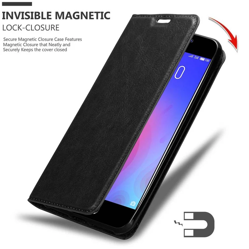 Cadorabo Hülle kompatibel mit MEIZU M6 Schutzhülle mit Magnetverschluss, Standfunktion und Kartenfach