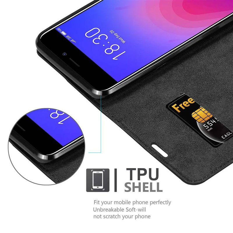 Cadorabo Hülle kompatibel mit MEIZU M6 Schutzhülle mit Magnetverschluss, Standfunktion und Kartenfach
