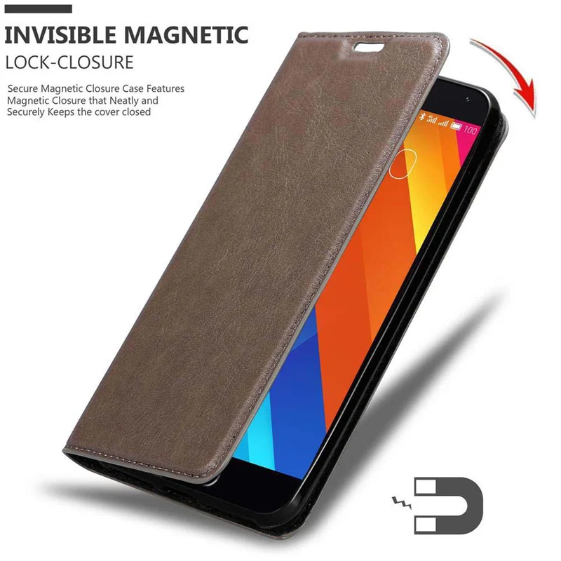 Cadorabo Hülle kompatibel mit MEIZU MX5 Schutzhülle mit Magnetverschluss, Standfunktion und Kartenfach