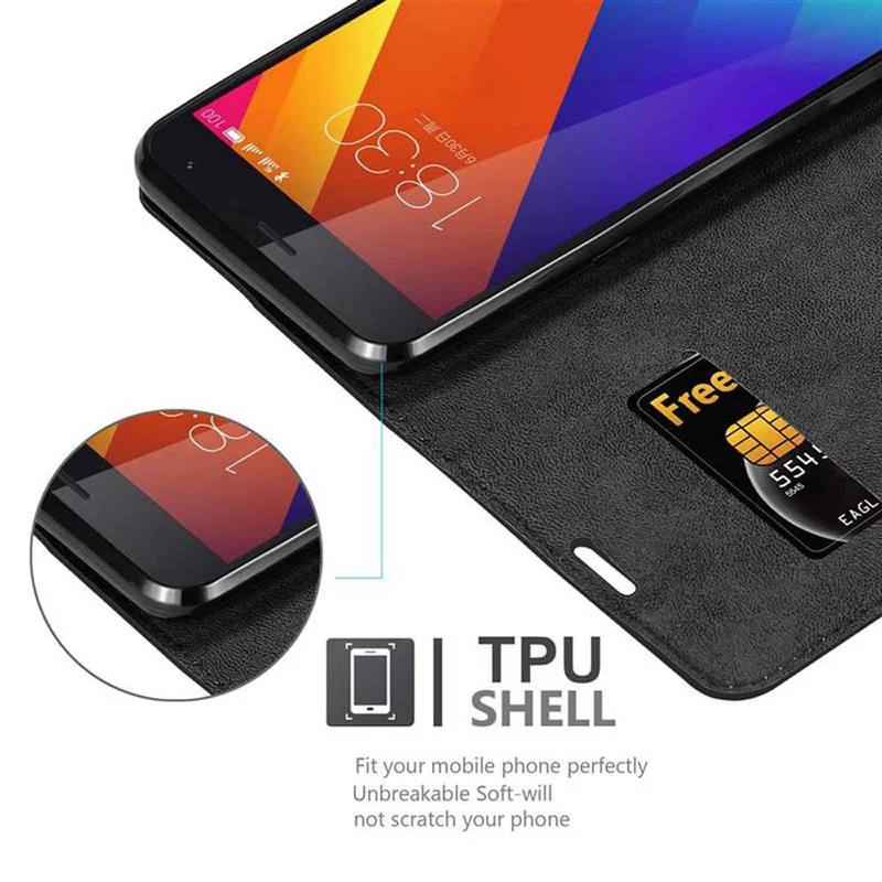 Cadorabo Hülle kompatibel mit MEIZU MX5 Schutzhülle mit Magnetverschluss, Standfunktion und Kartenfach
