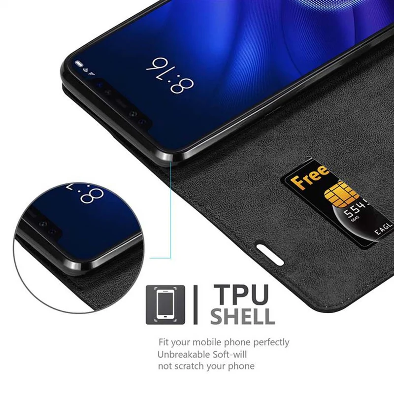 Cadorabo Hülle kompatibel mit Xiaomi Mi 8 PRO Schutzhülle mit Magnetverschluss, Standfunktion und Kartenfach