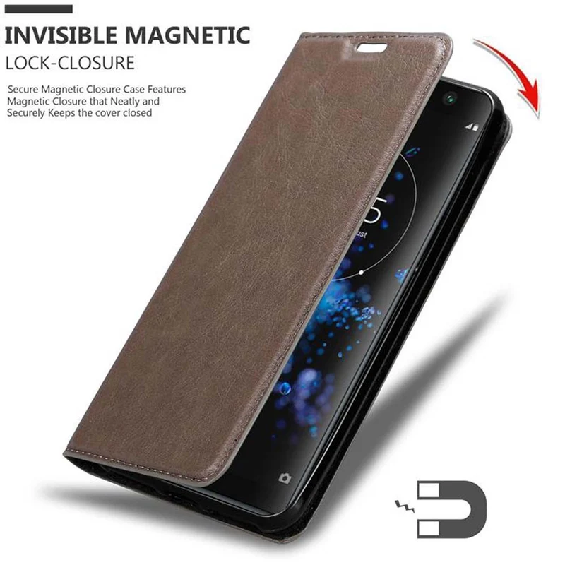 Cadorabo Hülle kompatibel mit Sony Xperia XA2 PLUS Schutzhülle mit Magnetverschluss, Standfunktion und Kartenfach