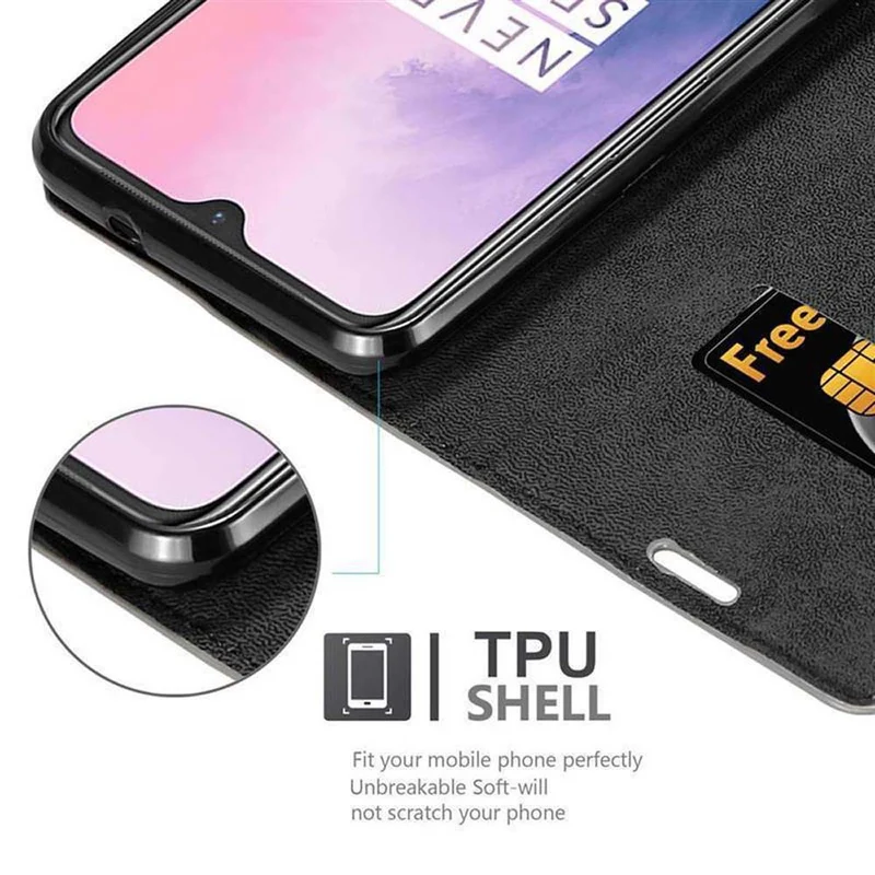 Cadorabo Hülle kompatibel mit OnePlus 6T Schutzhülle mit Magnetverschluss, Standfunktion und Kartenfach