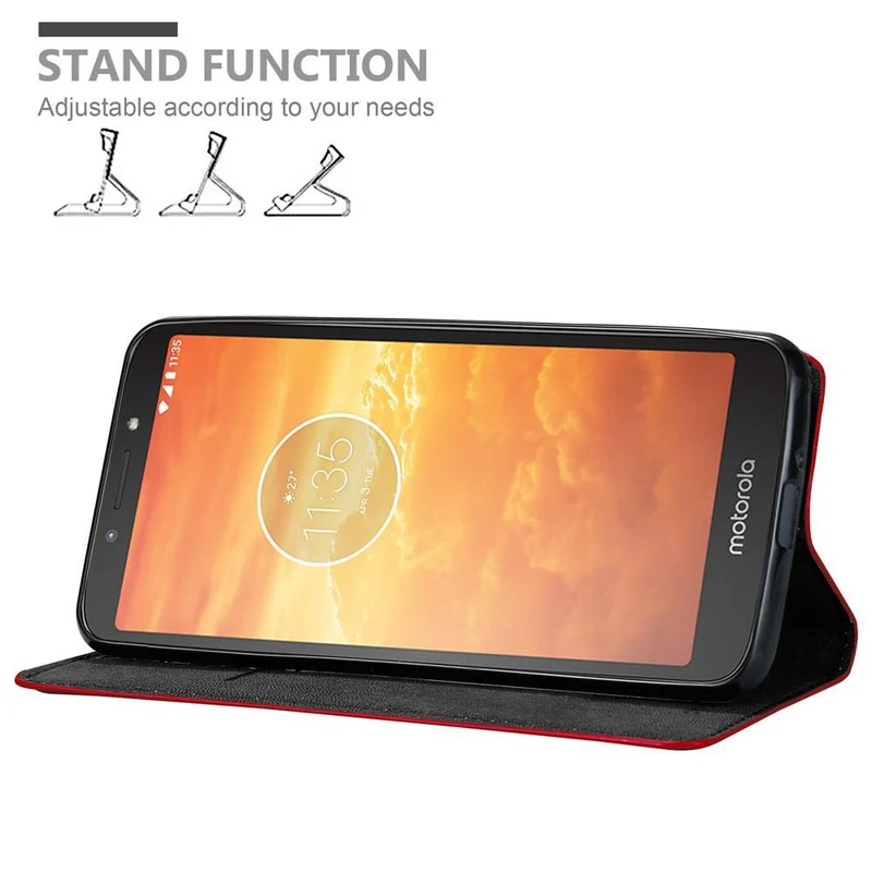 Cadorabo Hülle kompatibel mit Motorola MOTO E5 PLAY Schutzhülle mit Magnetverschluss, Standfunktion und Kartenfach