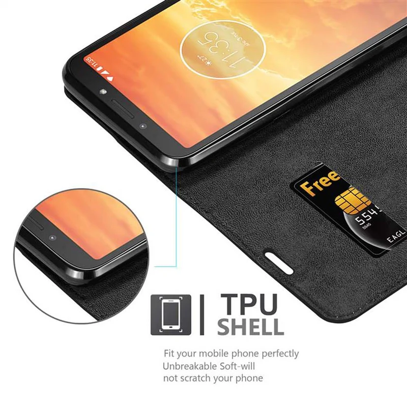 Cadorabo Hülle kompatibel mit Motorola MOTO E5 PLAY Schutzhülle mit Magnetverschluss, Standfunktion und Kartenfach
