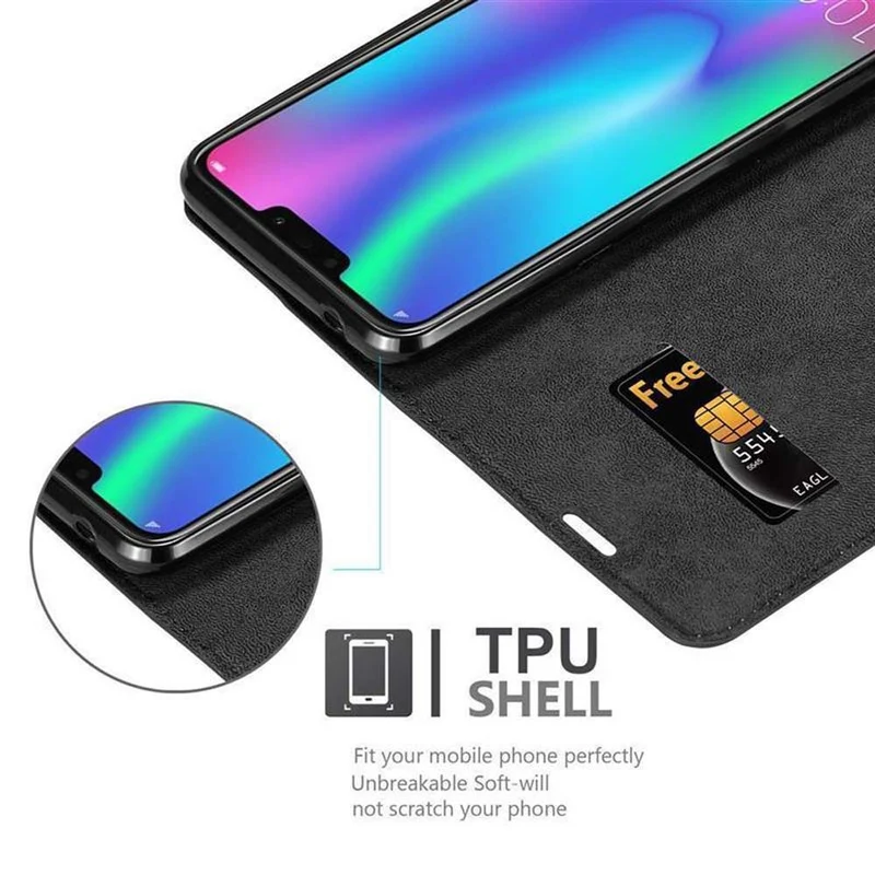 Cadorabo Hülle kompatibel mit Honor 8C Schutzhülle mit Magnetverschluss, Standfunktion und Kartenfach