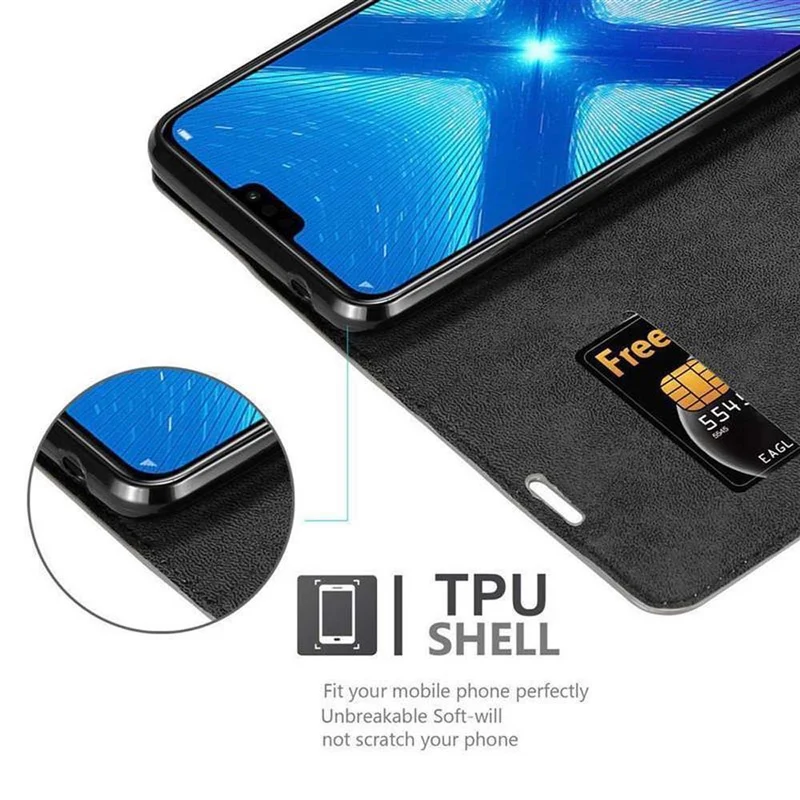 Cadorabo Hülle kompatibel mit Honor 8X Schutzhülle mit Magnetverschluss, Standfunktion und Kartenfach