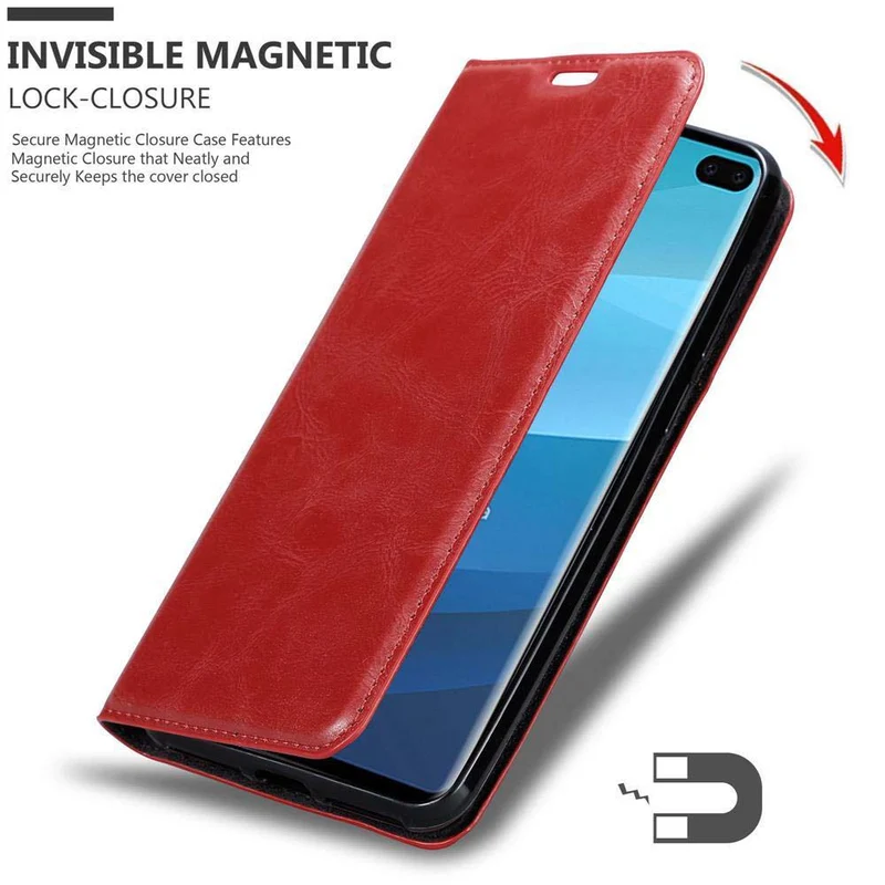 Cadorabo Hülle kompatibel mit Samsung Galaxy S10 PLUS Schutzhülle mit Magnetverschluss, Standfunktion und Kartenfach