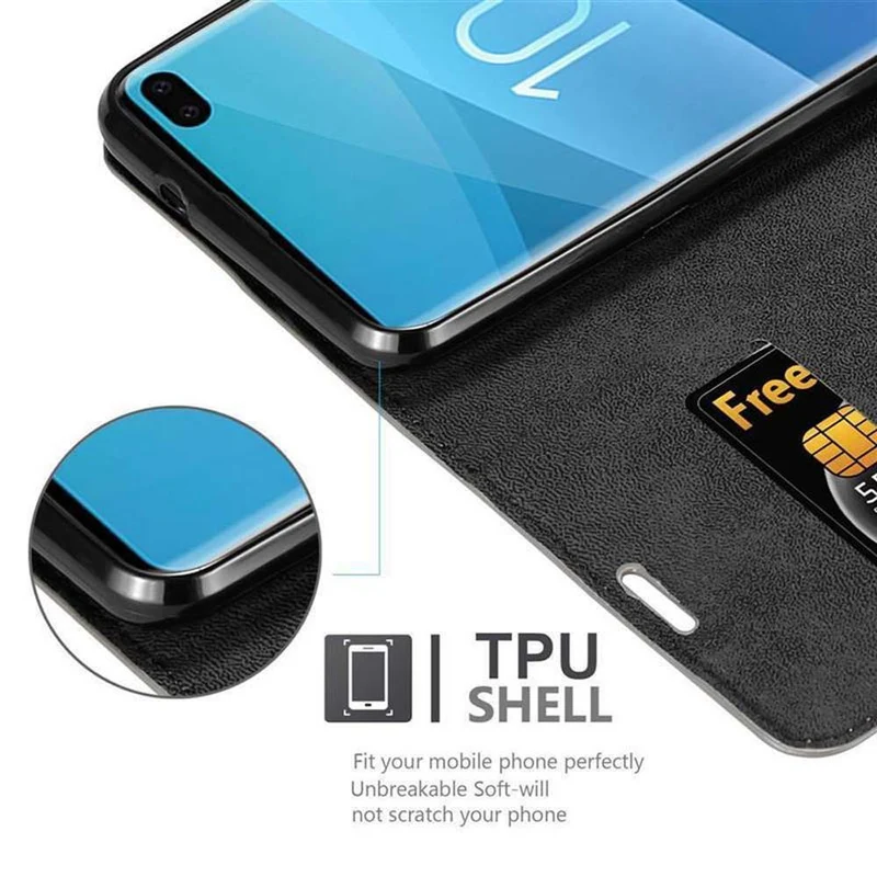 Cadorabo Hülle kompatibel mit Samsung Galaxy S10 PLUS Schutzhülle mit Magnetverschluss, Standfunktion und Kartenfach