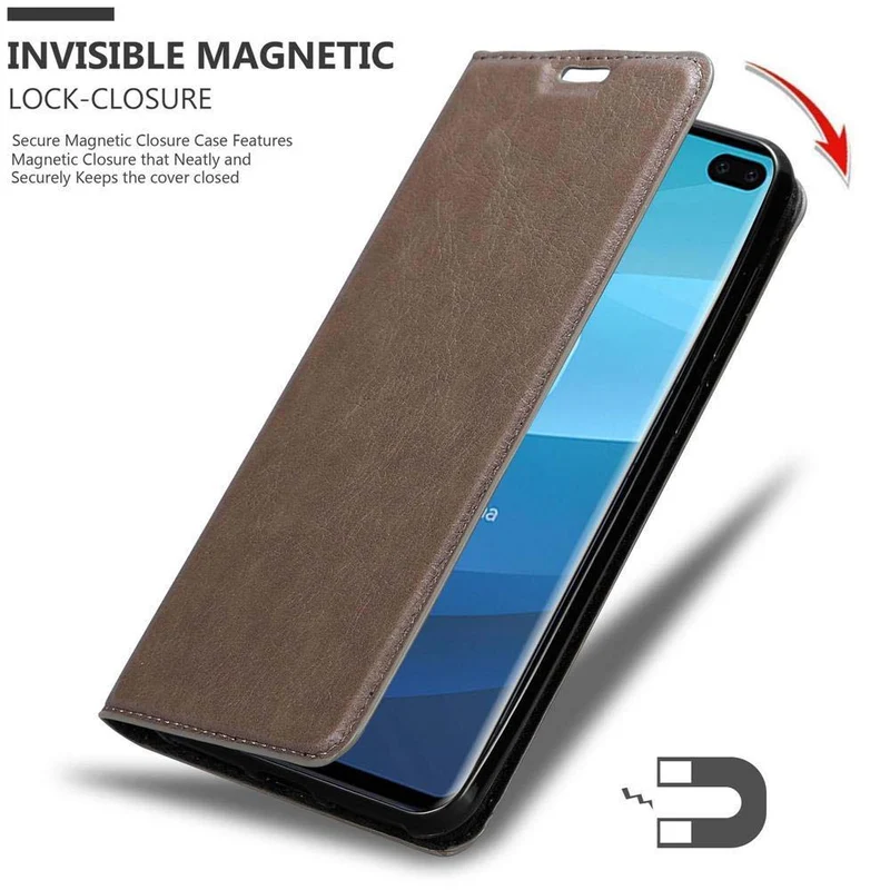 Cadorabo Hülle kompatibel mit Samsung Galaxy S10 PLUS Schutzhülle mit Magnetverschluss, Standfunktion und Kartenfach