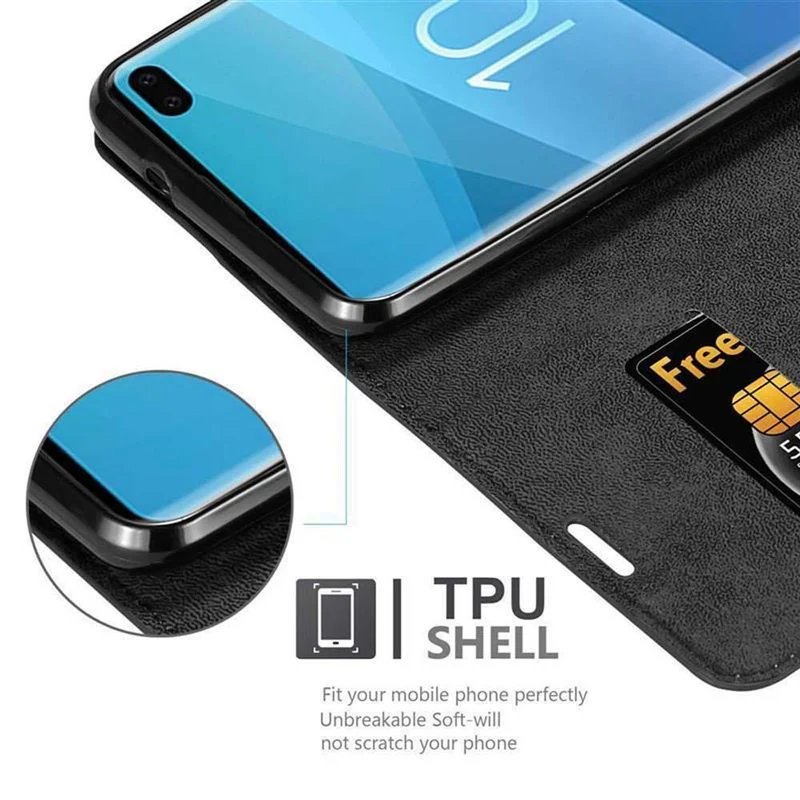 Cadorabo Hülle kompatibel mit Samsung Galaxy S10 PLUS Schutzhülle mit Magnetverschluss, Standfunktion und Kartenfach