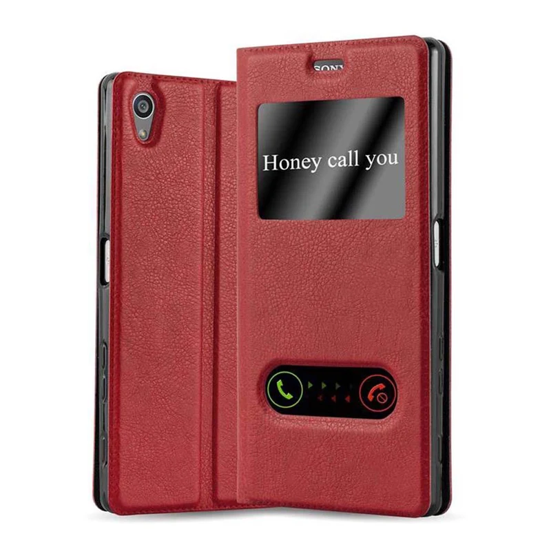 Cadorabo Hülle kompatibel mit Sony Xperia Z5 PREMIUM Schutzhülle mit Magnetverschluss, Standfunktion und 2 Sichtfenstern