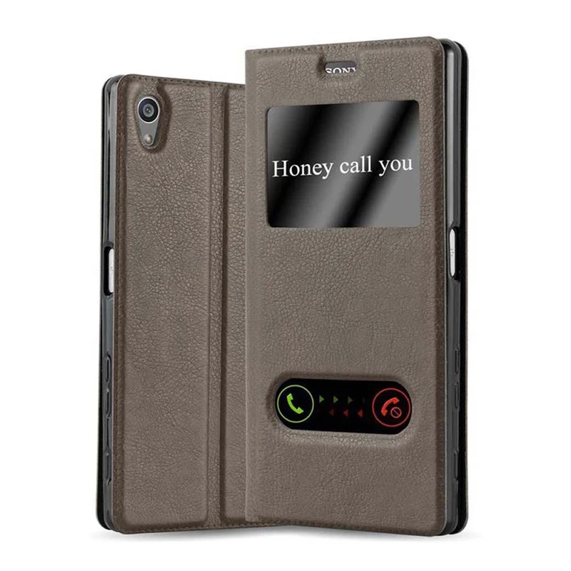 Cadorabo Hülle kompatibel mit Sony Xperia Z5 PREMIUM Schutzhülle mit Magnetverschluss, Standfunktion und 2 Sichtfenstern