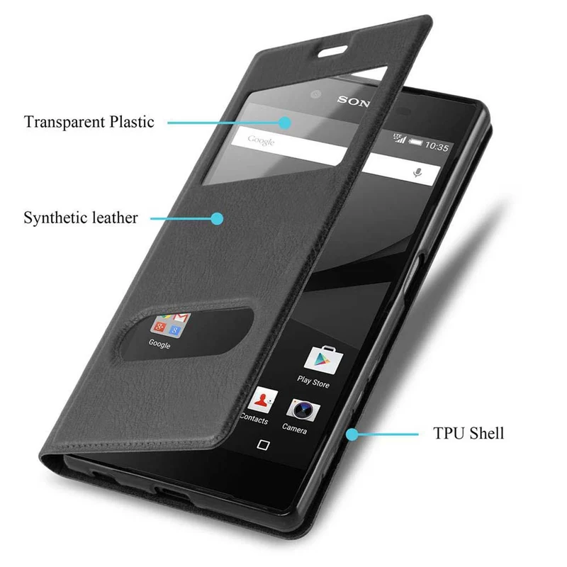 Cadorabo Hülle kompatibel mit Sony Xperia Z5 PREMIUM Schutzhülle mit Magnetverschluss, Standfunktion und 2 Sichtfenstern