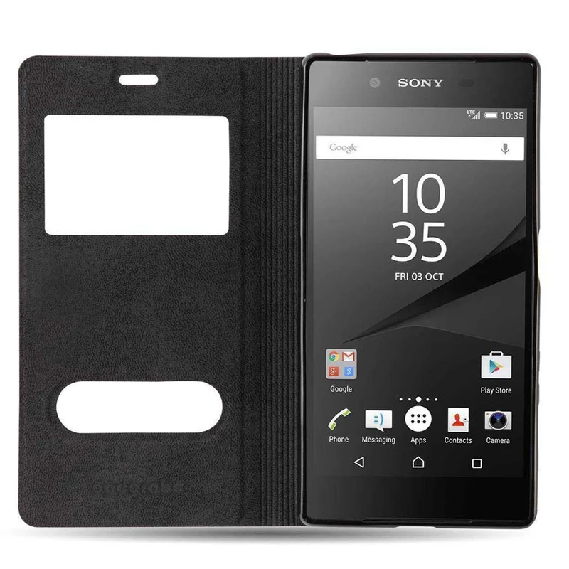 Cadorabo Hülle kompatibel mit Sony Xperia Z5 PREMIUM Schutzhülle mit Magnetverschluss, Standfunktion und 2 Sichtfenstern