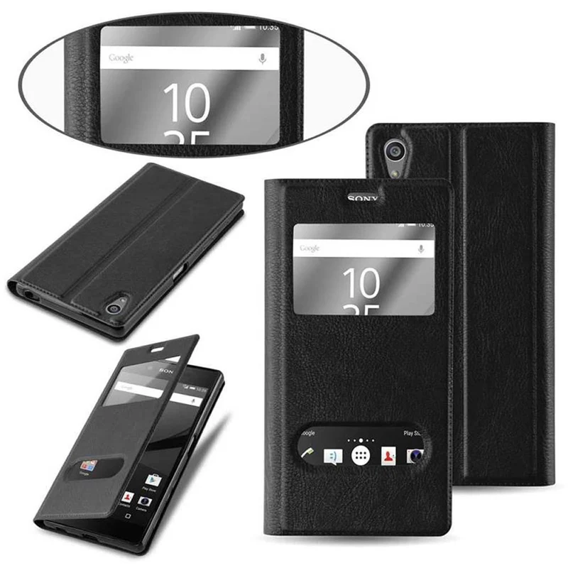 Cadorabo Hülle kompatibel mit Sony Xperia Z5 PREMIUM Schutzhülle mit Magnetverschluss, Standfunktion und 2 Sichtfenstern