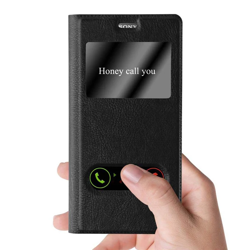 Cadorabo Hülle kompatibel mit Sony Xperia Z5 PREMIUM Schutzhülle mit Magnetverschluss, Standfunktion und 2 Sichtfenstern