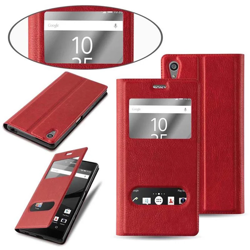 Cadorabo Hülle kompatibel mit Sony Xperia Z5 PREMIUM Schutzhülle mit Magnetverschluss, Standfunktion und 2 Sichtfenstern