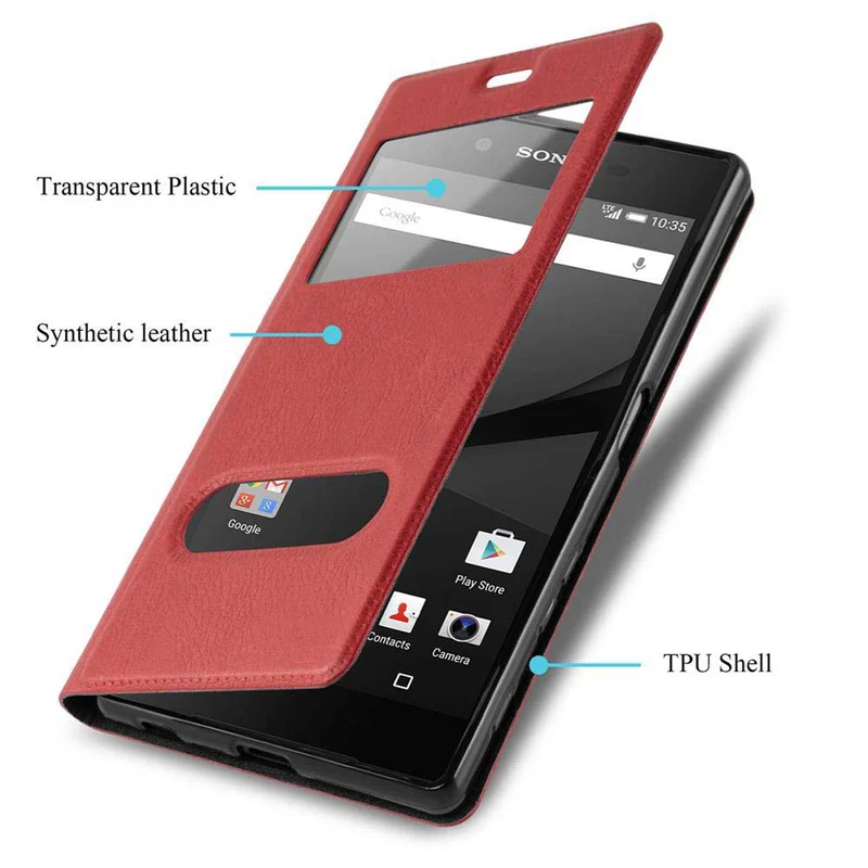 Cadorabo Hülle kompatibel mit Sony Xperia Z5 PREMIUM Schutzhülle mit Magnetverschluss, Standfunktion und 2 Sichtfenstern