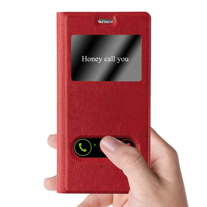 Cadorabo Hülle kompatibel mit Sony Xperia Z5 PREMIUM Schutzhülle mit Magnetverschluss, Standfunktion und 2 Sichtfenstern
