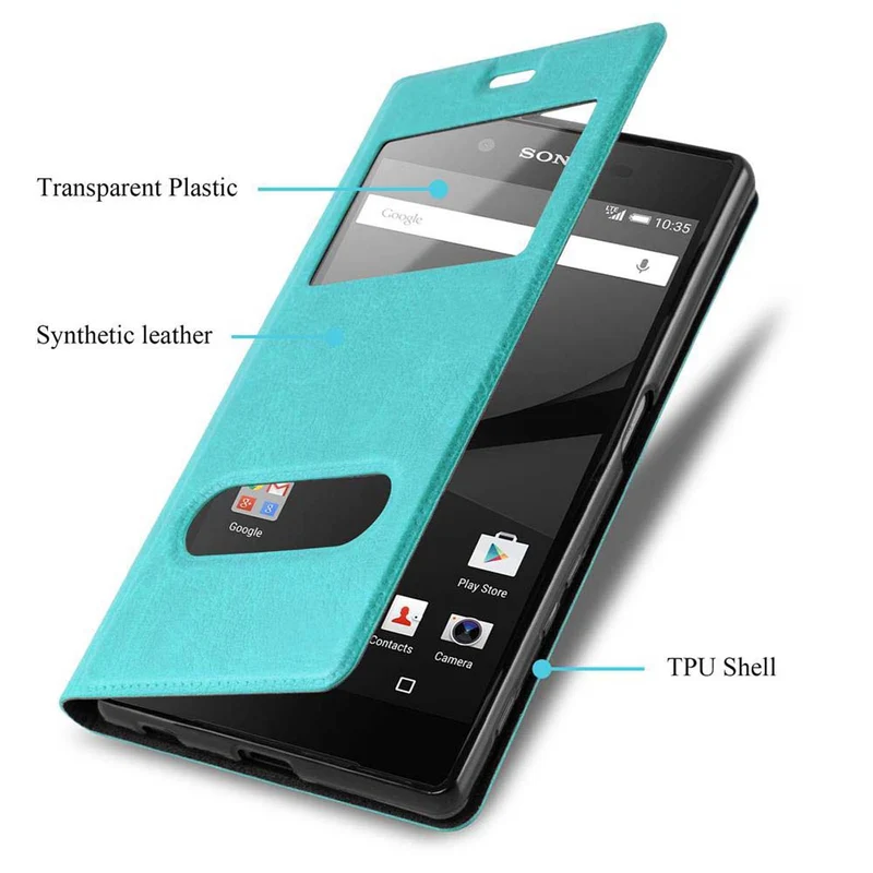 Cadorabo Hülle kompatibel mit Sony Xperia Z5 PREMIUM Schutzhülle mit Magnetverschluss, Standfunktion und 2 Sichtfenstern