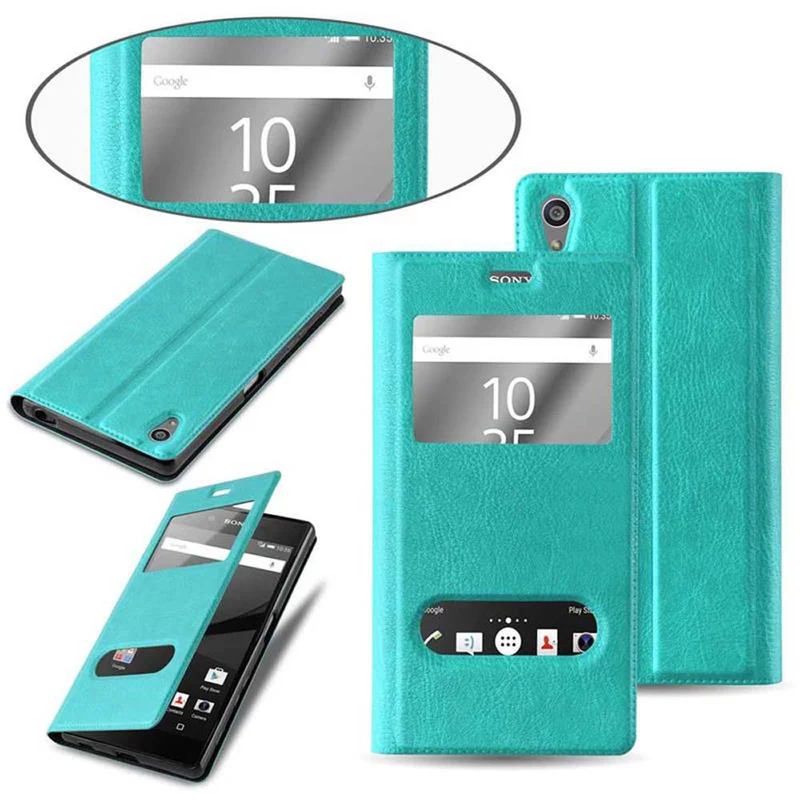 Cadorabo Hülle kompatibel mit Sony Xperia Z5 PREMIUM Schutzhülle mit Magnetverschluss, Standfunktion und 2 Sichtfenstern