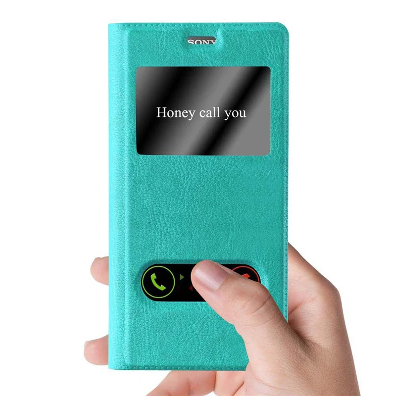 Cadorabo Hülle kompatibel mit Sony Xperia Z5 PREMIUM Schutzhülle mit Magnetverschluss, Standfunktion und 2 Sichtfenstern