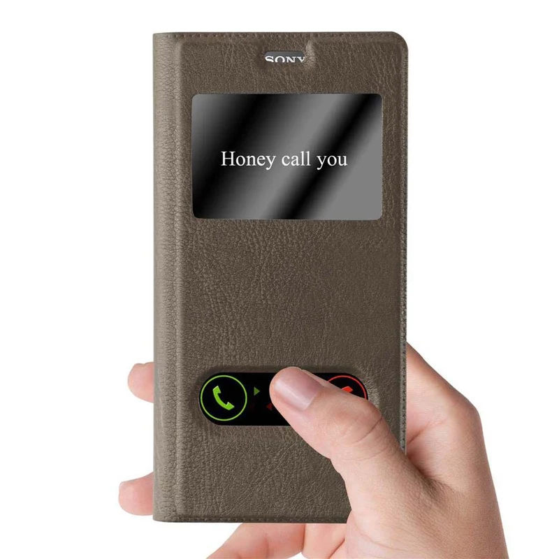 Cadorabo Hülle kompatibel mit Sony Xperia Z5 PREMIUM Schutzhülle mit Magnetverschluss, Standfunktion und 2 Sichtfenstern