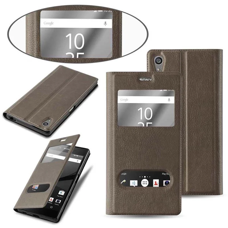 Cadorabo Hülle kompatibel mit Sony Xperia Z5 PREMIUM Schutzhülle mit Magnetverschluss, Standfunktion und 2 Sichtfenstern