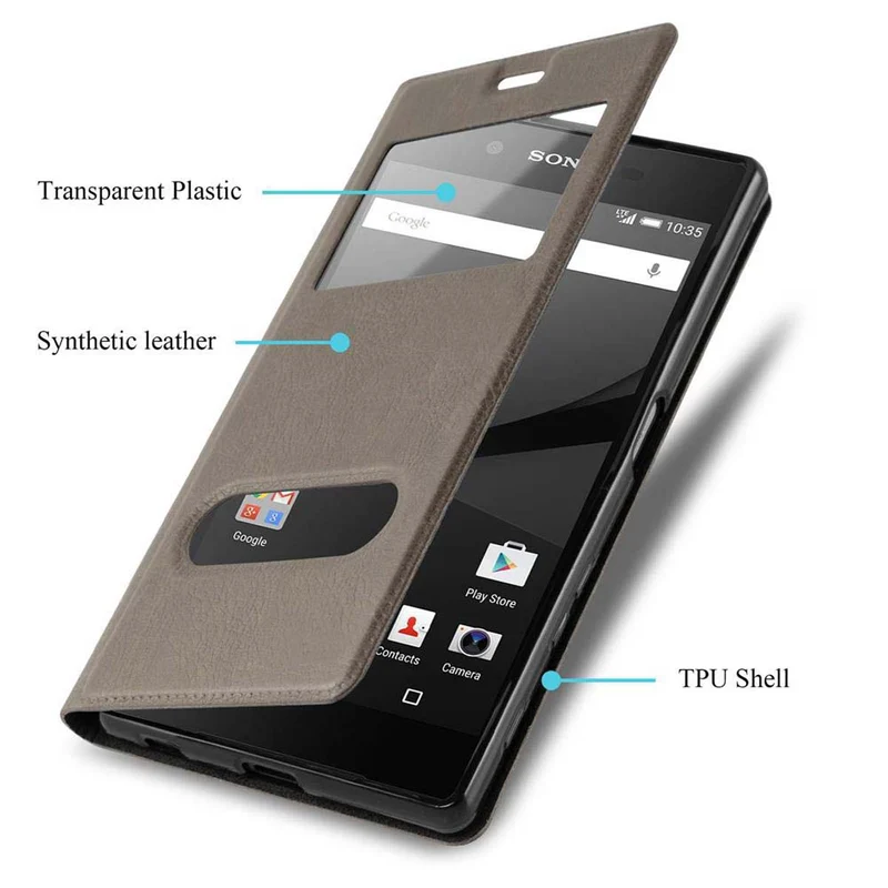 Cadorabo Hülle kompatibel mit Sony Xperia Z5 PREMIUM Schutzhülle mit Magnetverschluss, Standfunktion und 2 Sichtfenstern