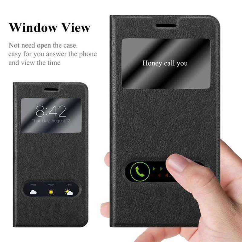 Cadorabo Hülle kompatibel mit Nokia Lumia 550 Schutzhülle mit Magnetverschluss, Standfunktion und 2 Sichtfenstern