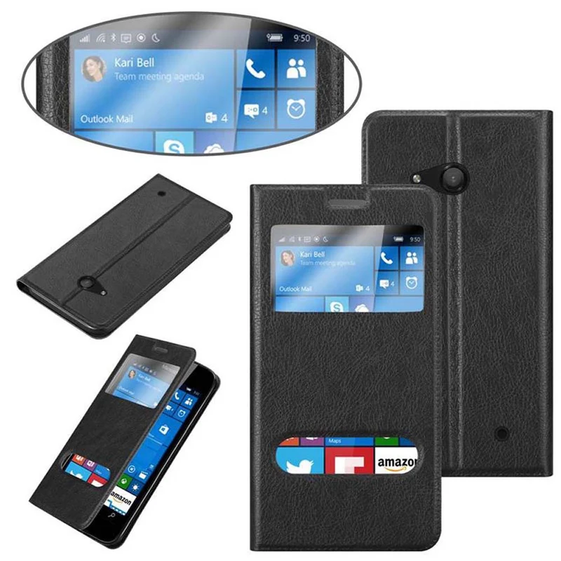 Cadorabo Hülle kompatibel mit Nokia Lumia 550 Schutzhülle mit Magnetverschluss, Standfunktion und 2 Sichtfenstern