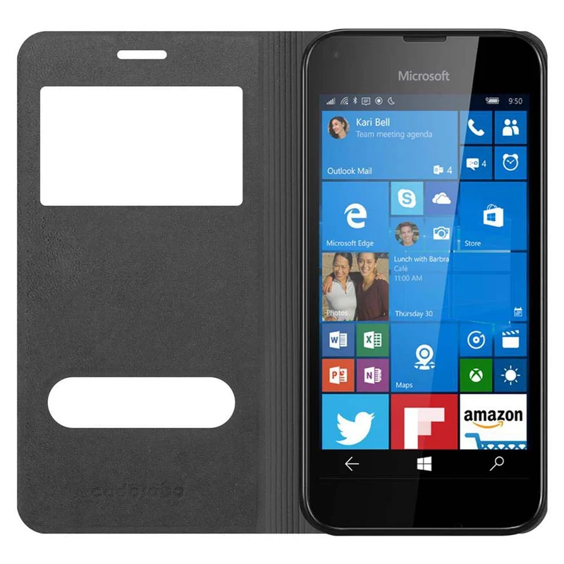 Cadorabo Hülle kompatibel mit Nokia Lumia 550 Schutzhülle mit Magnetverschluss, Standfunktion und 2 Sichtfenstern