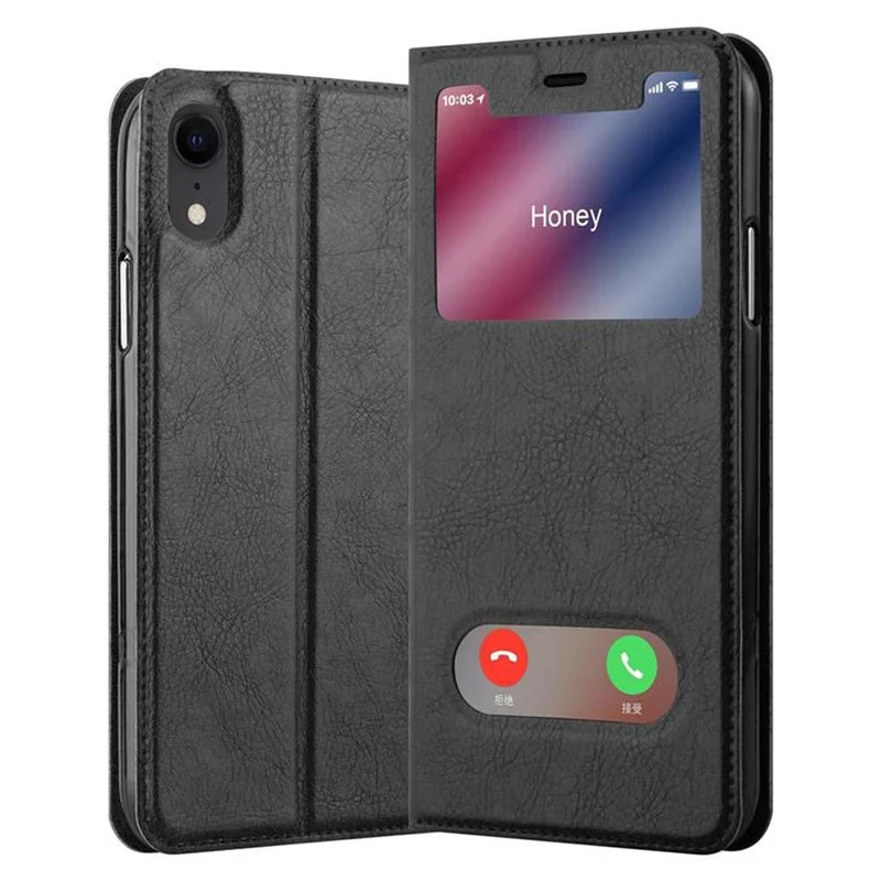 Cadorabo Hülle kompatibel mit Apple iPhone XR Schutzhülle mit Magnetverschluss, Standfunktion und 2 Sichtfenstern