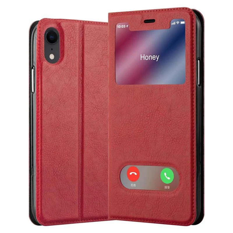 Cadorabo Hülle kompatibel mit Apple iPhone XR Schutzhülle mit Magnetverschluss, Standfunktion und 2 Sichtfenstern
