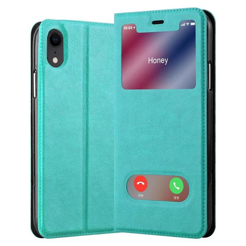Cadorabo Hülle kompatibel mit Apple iPhone XR Schutzhülle mit Magnetverschluss, Standfunktion und 2 Sichtfenstern